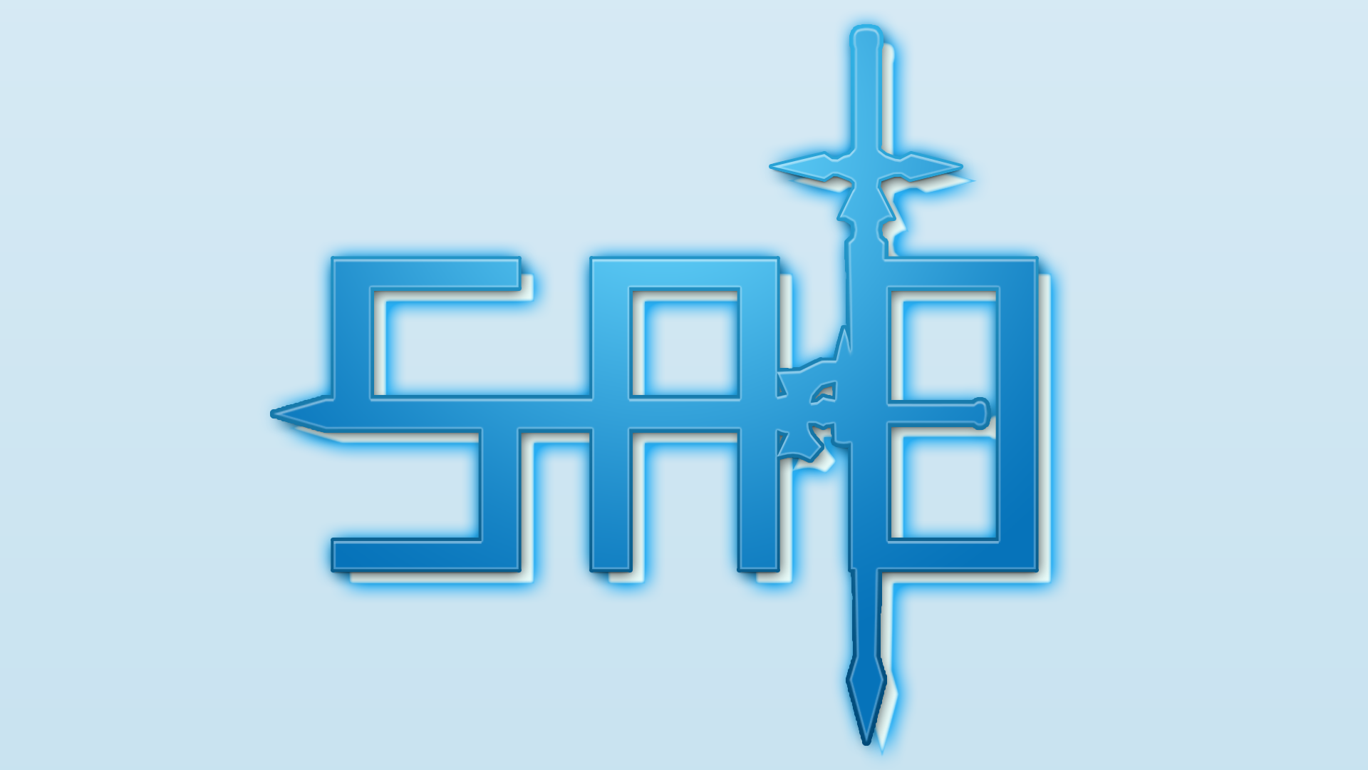 Blue SAO (Sword Art Online) logo with a vertical sword on a light blue background — anime HD PC desktop wallpaper.