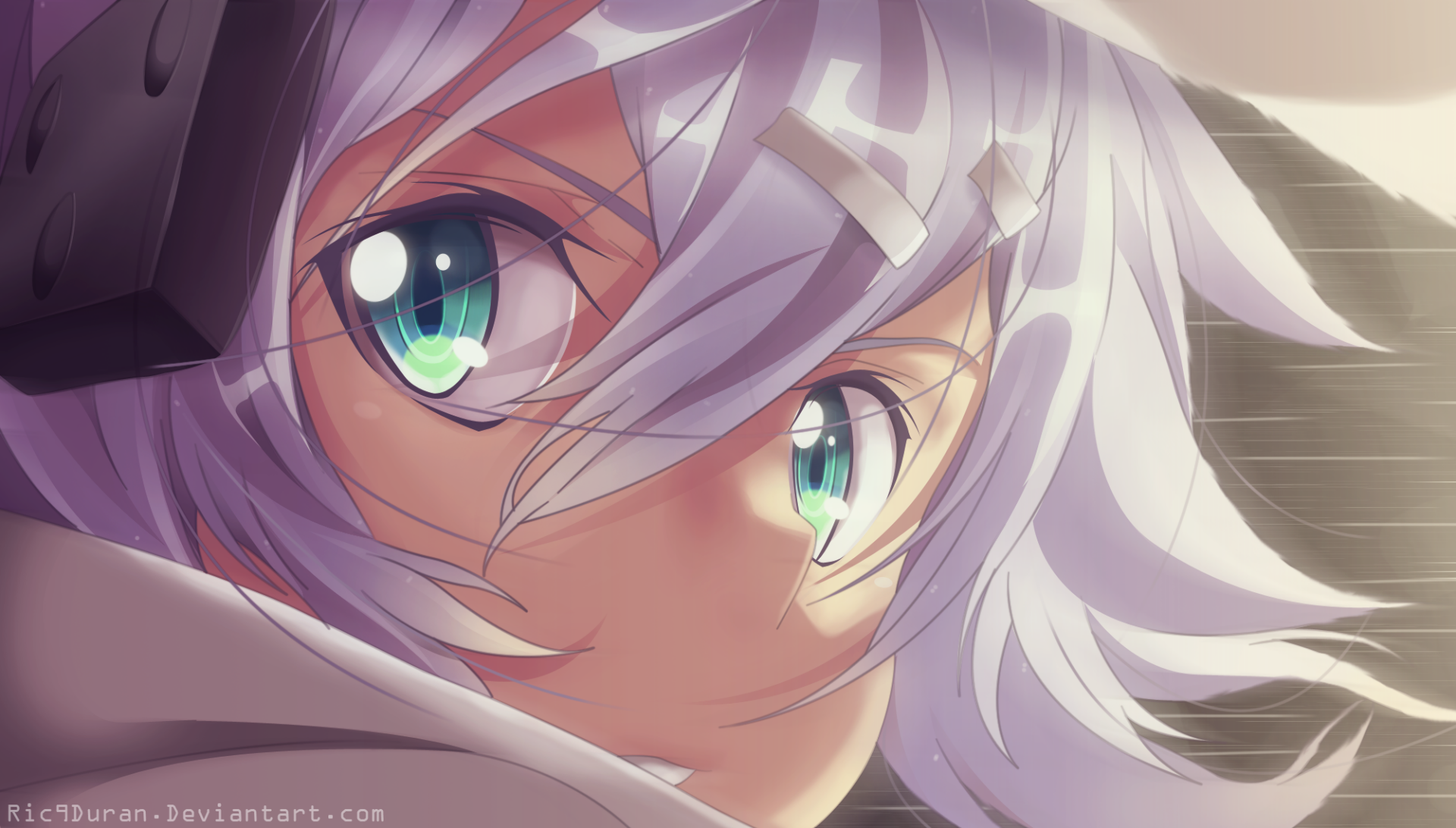 An HD desktop wallpaper featuring Shino Asada (Sinon) from Sword Art Online II, showcasing her intense gaze and detailed anime art style.