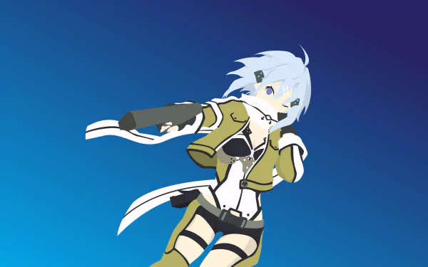 Minimalist 8K Ultra HD anime wallpaper featuring Shino Asada from Sword Art Online II against a deep blue background.