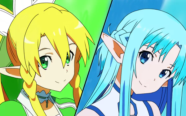 HD PC wallpaper featuring anime characters Asuna Yuuki and Suguha Kirigaya (Leafa) from Sword Art Online II.