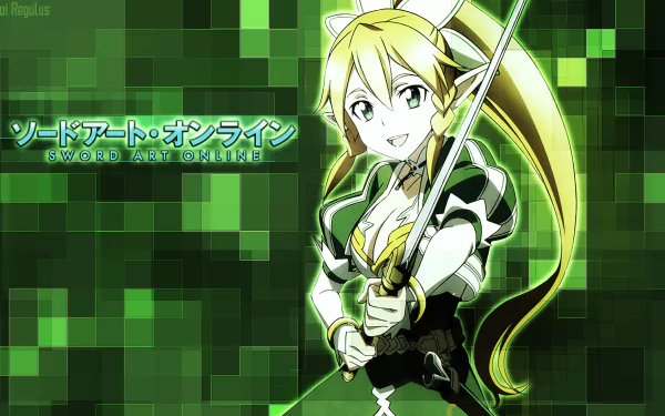HD anime wallpaper of Suguha Kirigaya as Leafa from Sword Art Online, featuring vibrant green tones and dynamic pose with a sword.