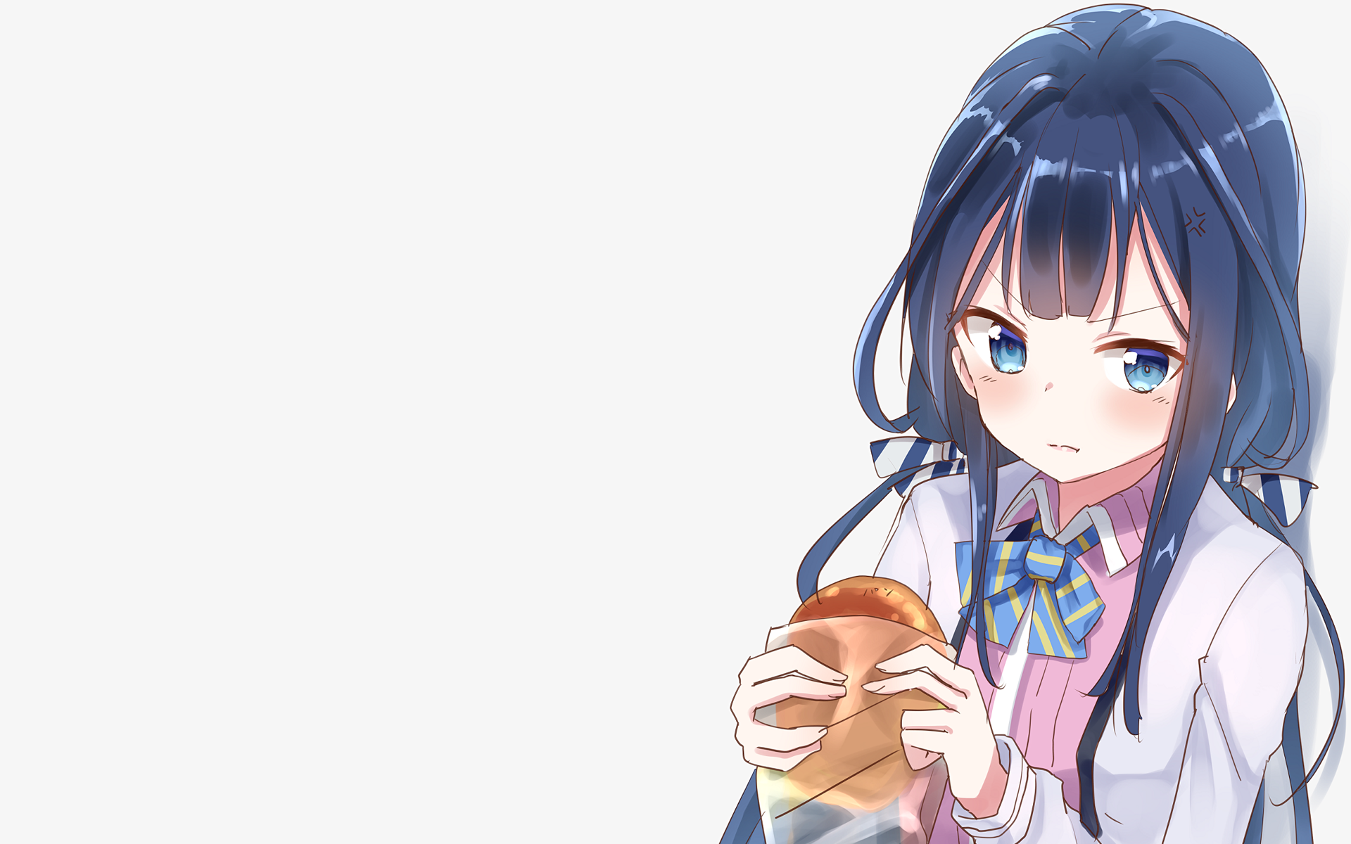 HD PC desktop wallpaper featuring Aki Adagaki from the anime Masamune-kun's Revenge holding a sandwich against a light background.