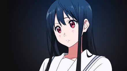 4K Ultra HD anime wallpaper featuring Mitsuki Nase from Beyond the Boundary with dark blue hair and red eyes against a dark background.