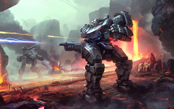 futuristic lava battle Sci Fi robot HD Desktop Wallpaper | Background Image