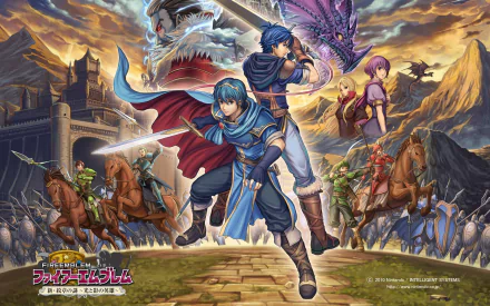 HD wallpaper featuring characters from Fire Emblem: Shadow Dragon and the Blade of Light poised for battle on a dynamic backdrop.