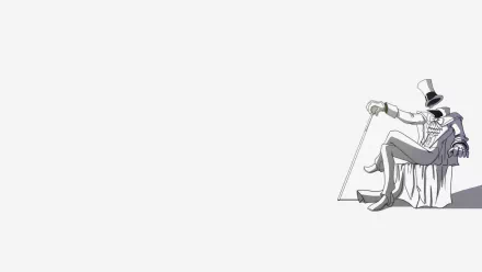 Minimal HD PC desktop wallpaper background featuring DC Comics' Gentleman Ghost: comic-style skeletal gentleman in top hat and cane, seated on a draped chair at right on a pale backdrop.