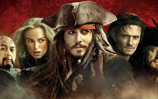 Chow Yun-Fat Captain Sao Feng Geoffrey Rush Hector Barbossa Johnny Depp Jack Sparrow Will Turner Orlando Bloom Keira Knightley Elizabeth Swann movie Pirates Of The Caribbean: At World's End HD Desktop Wallpaper | Background Image
