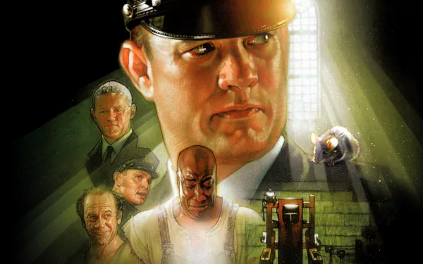 HD desktop wallpaper featuring characters from the movie The Green Mile, highlighting a prison setting with guards and inmates in dramatic lighting.