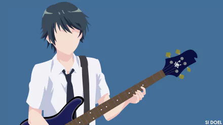 Yuu Haruna from Fuuka — anime 2K Quad HD PC desktop wallpaper showing a stylized faceless character playing a blue bass guitar against a flat blue background.