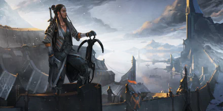 town crossbow woman warrior fantasy HD Desktop Wallpaper | Background Image