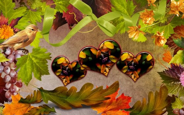 Artistic Fall Colors Leaf Bird Heart HD Wallpaper | Background Image