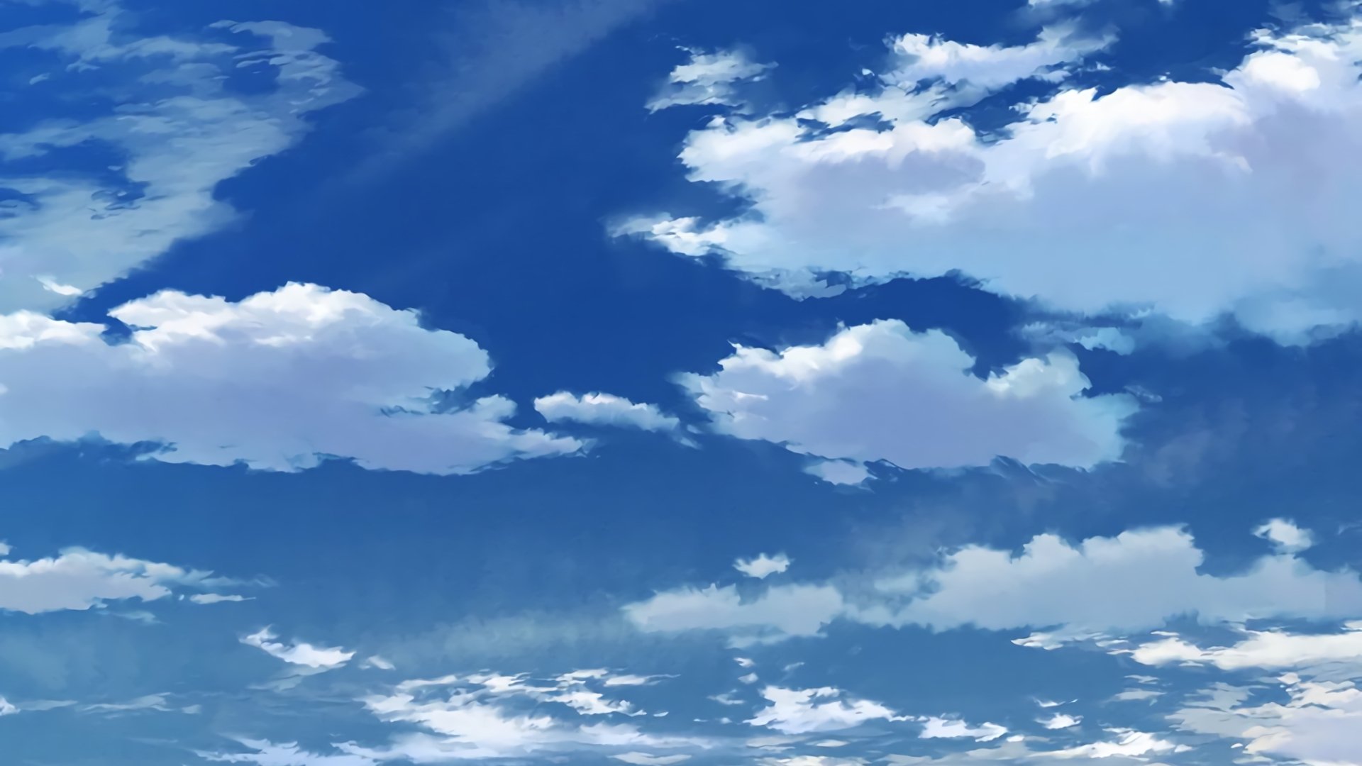 Anime-style Sword Art Online HD PC desktop wallpaper: vibrant blue sky with scattered fluffy white clouds and soft sunlight streaks.