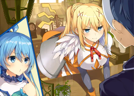 HD PC desktop wallpaper featuring anime characters from KonoSuba - God’s Blessing on This Wonderful World!! in a vibrant, detailed style.