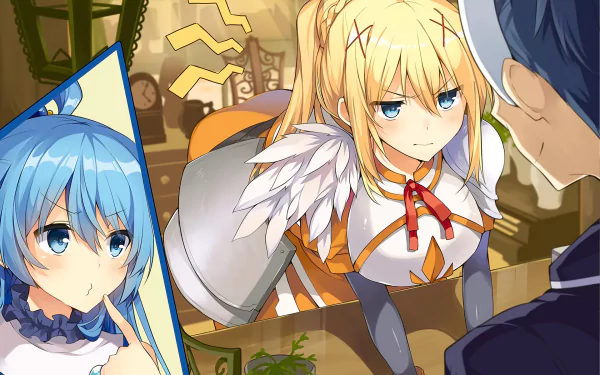 HD PC desktop wallpaper featuring anime characters from KonoSuba - God’s Blessing on This Wonderful World!! in a vibrant, detailed style.