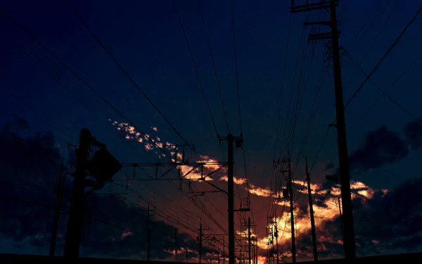 twilight sky power line cloud blue Anime Original blue anime Sky Anime HD Desktop Wallpaper | Background Image