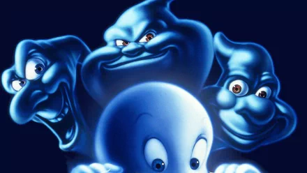 HD PC wallpaper featuring Casper and his uncles Stinky, Fatso, and Stretch from the 1995 Casper movie, showcasing their ghostly expressions in vibrant blue tones.