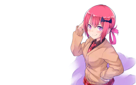 HD desktop wallpaper featuring Satanichia Kurumizawa McDowell from Gabriel DropOut, highlighted with her iconic pink hair and eyes, set against a minimalist background.