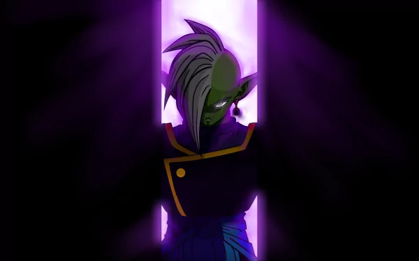 HD desktop wallpaper featuring Zamasu from Dragon Ball Super, shrouded in dark purple light, with a confident and intense expression.