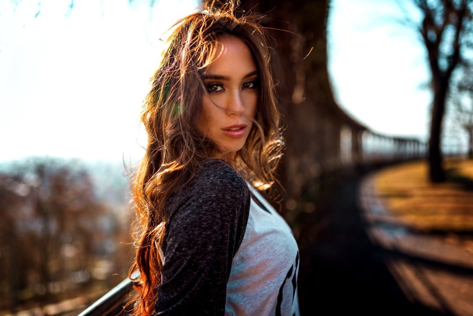 Download Brown Eyes Brunette Depth Of Field Sunny Woman Model HD Wallpaper by Miro Hofmann