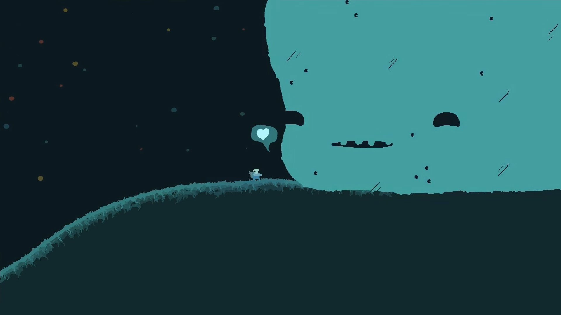 HD desktop wallpaper featuring a scene from the game GoNNER with a character standing on a hill under a starry sky.
