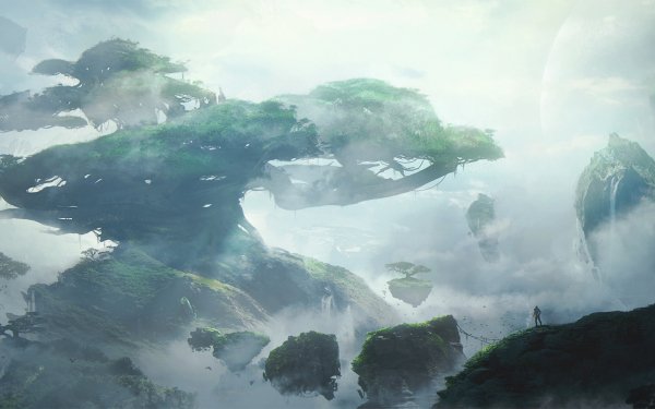 Fantasy Landscape Nature Tree Floating Island Fog HD Wallpaper | Background Image