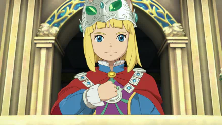 HD wallpaper featuring a character from Ni no Kuni II: Revenant Kingdom in regal attire with a crown, suitable as a desktop background.