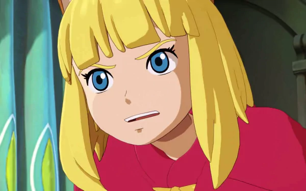 HD wallpaper of a character from Ni no Kuni II: Revenant Kingdom, featuring an animated young boy with blond hair looking concerned.