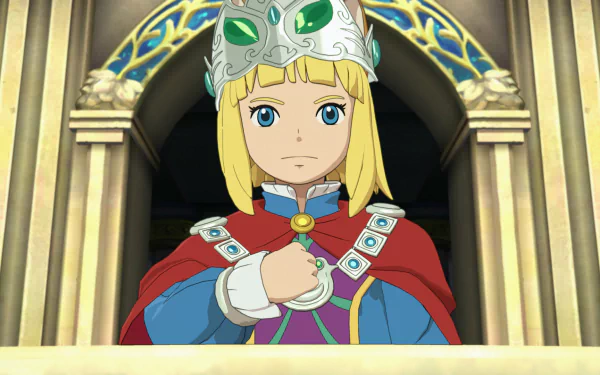 HD wallpaper featuring a character from Ni no Kuni II: Revenant Kingdom in regal attire with a crown, suitable as a desktop background.