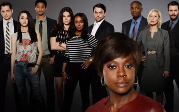 HD desktop wallpaper featuring the main cast of the TV show How to Get Away with Murder, posing together in a dramatic group shot.