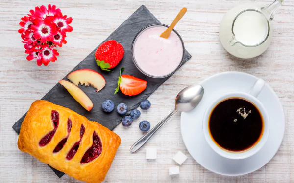 yogurt fruit cup coffee food breakfast HD Desktop Wallpaper | Background Image