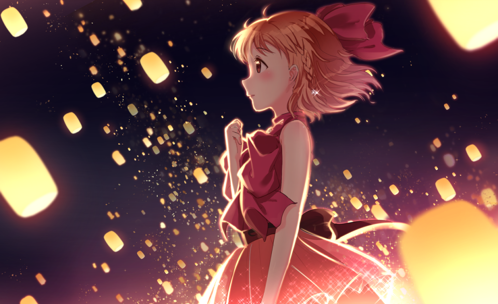 Chika Takami from Love Live! Sunshine!! stands amidst glowing lanterns in this vibrant HD anime desktop wallpaper.