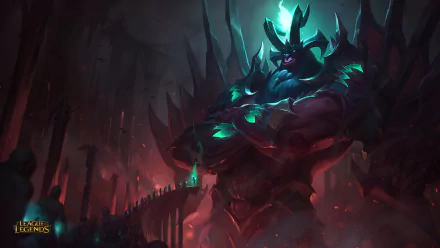 HD PC desktop wallpaper featuring Galio from the video game League of Legends, showcasing a dark, mystical atmosphere with glowing teal accents.