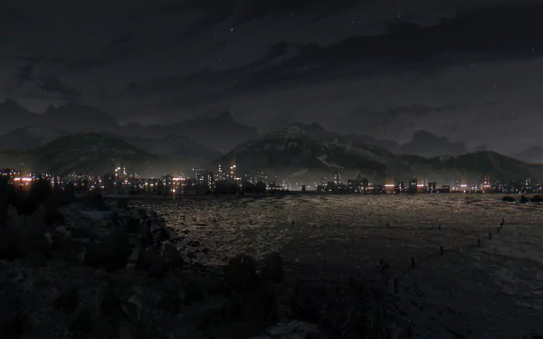 A dark, expansive night scene of Harran from the video game Dying Light, captured in 4K Ultra HD for a detailed PC desktop wallpaper.