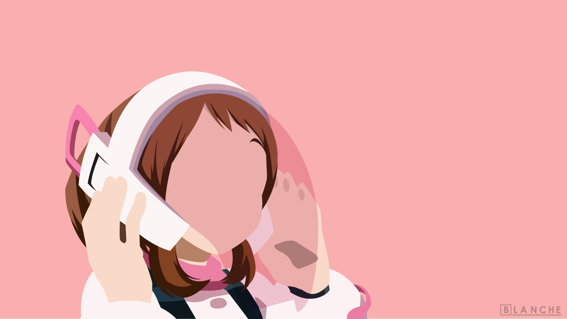 Anime-style illustration of a My Hero Academia character wearing a white and pink headset, designed as an 8K Ultra HD PC desktop wallpaper and background.