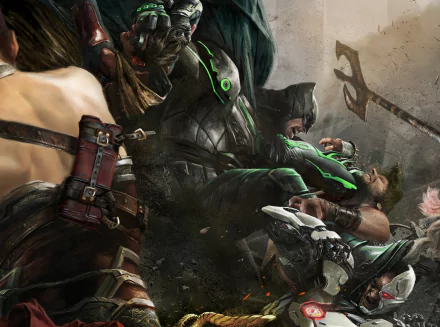HD desktop wallpaper of Batman from the video game Injustice 2, depicting an intense battle scene.
