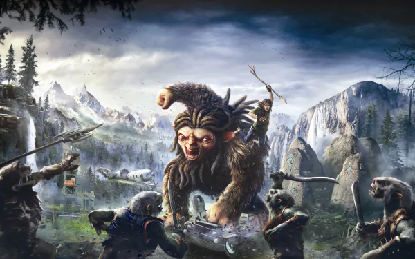 HD desktop wallpaper featuring a scene from Troll and I with a troll and a boy in a mystical forest setting.