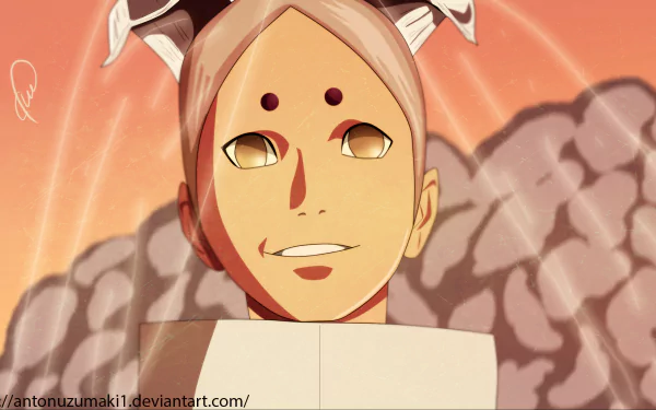 HD anime desktop wallpaper featuring Momoshiki Ōtsutsuki from Boruto with a serene expression against a soft, glowing background.