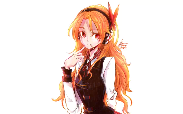 HD PC desktop wallpaper featuring Chelsea from the anime Akame ga Kill! with long orange hair and a confident expression on a white background.