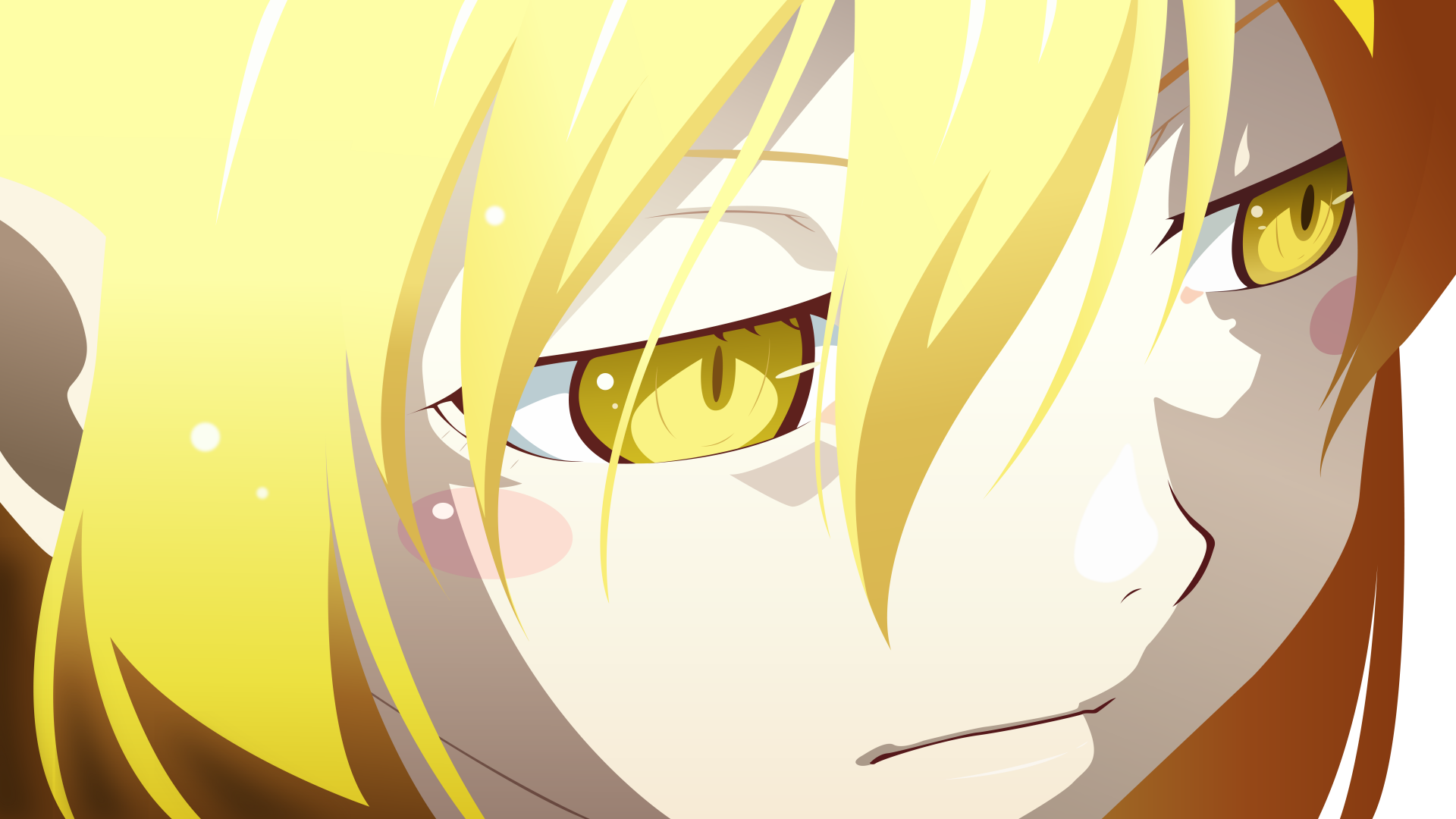HD desktop wallpaper featuring Shinobu Oshino from the anime series Bakemonogatari, showcasing her distinctive yellow eyes and blonde hair.