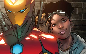 HD desktop wallpaper featuring Ironheart, also known as Riri Williams, from Marvel Comics standing alongside Iron Man.