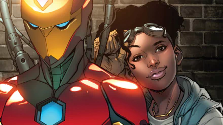 HD desktop wallpaper featuring Ironheart, also known as Riri Williams, from Marvel Comics standing alongside Iron Man.