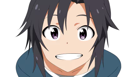 Close-up HD anime wallpaper of Makoto Kikuchi from The iDOLM@STER, featuring a cheerful expression and dark hair against a plain background.