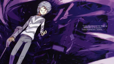 HD anime desktop wallpaper featuring Accelerator from A Certain Magical Index with dark, swirling purple energy in the background and a confident expression.