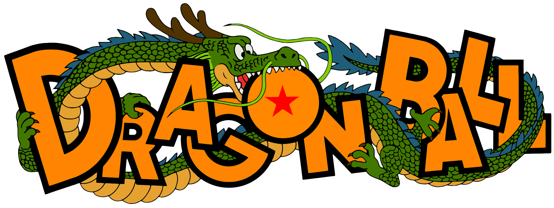 HD PC desktop wallpaper featuring vibrant anime-style Dragon Ball logo with Shenron dragon weaving through bold orange letters.