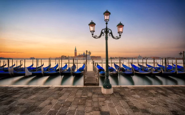 lamp post gondola Italy canal sunset boat man made Venice HD Desktop Wallpaper | Background Image