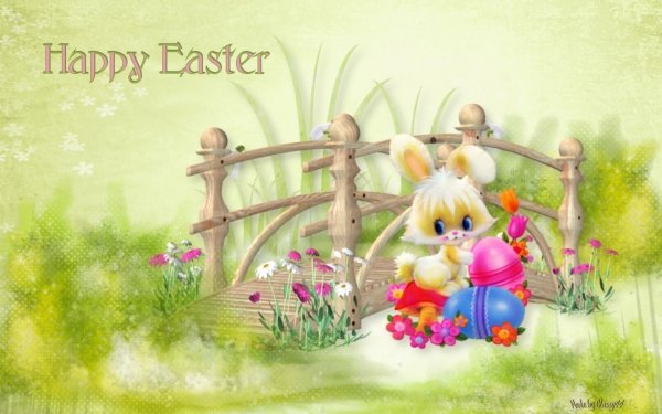 Día festivo Pascua Bunny Puente Flor Easter Egg Fondo de pantalla HD | Fondo de Escritorio