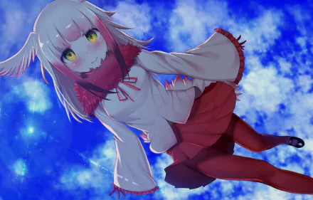 HD anime desktop wallpaper featuring Crested Ibis from Kemono Friends with vibrant blue sky background and detailed character design.