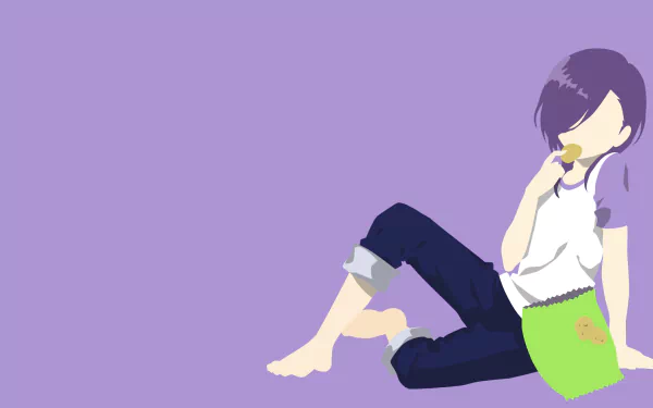Minimalist HD anime desktop wallpaper featuring Hanzō Urushihara from The Devil Is a Part-Timer!, with simple shapes and a purple background.