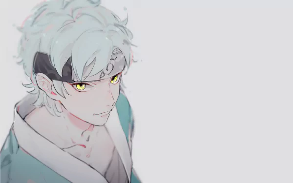 HD PC desktop wallpaper featuring Mitsuki from the anime Boruto, showcasing his distinctive white hair and yellow eyes against a light background.