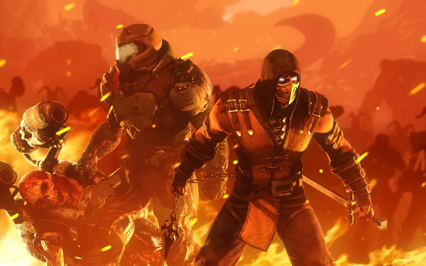 Scorpion (Mortal Kombat) Mortal Kombat X Doom (2016) video game crossover HD Desktop Wallpaper | Background Image